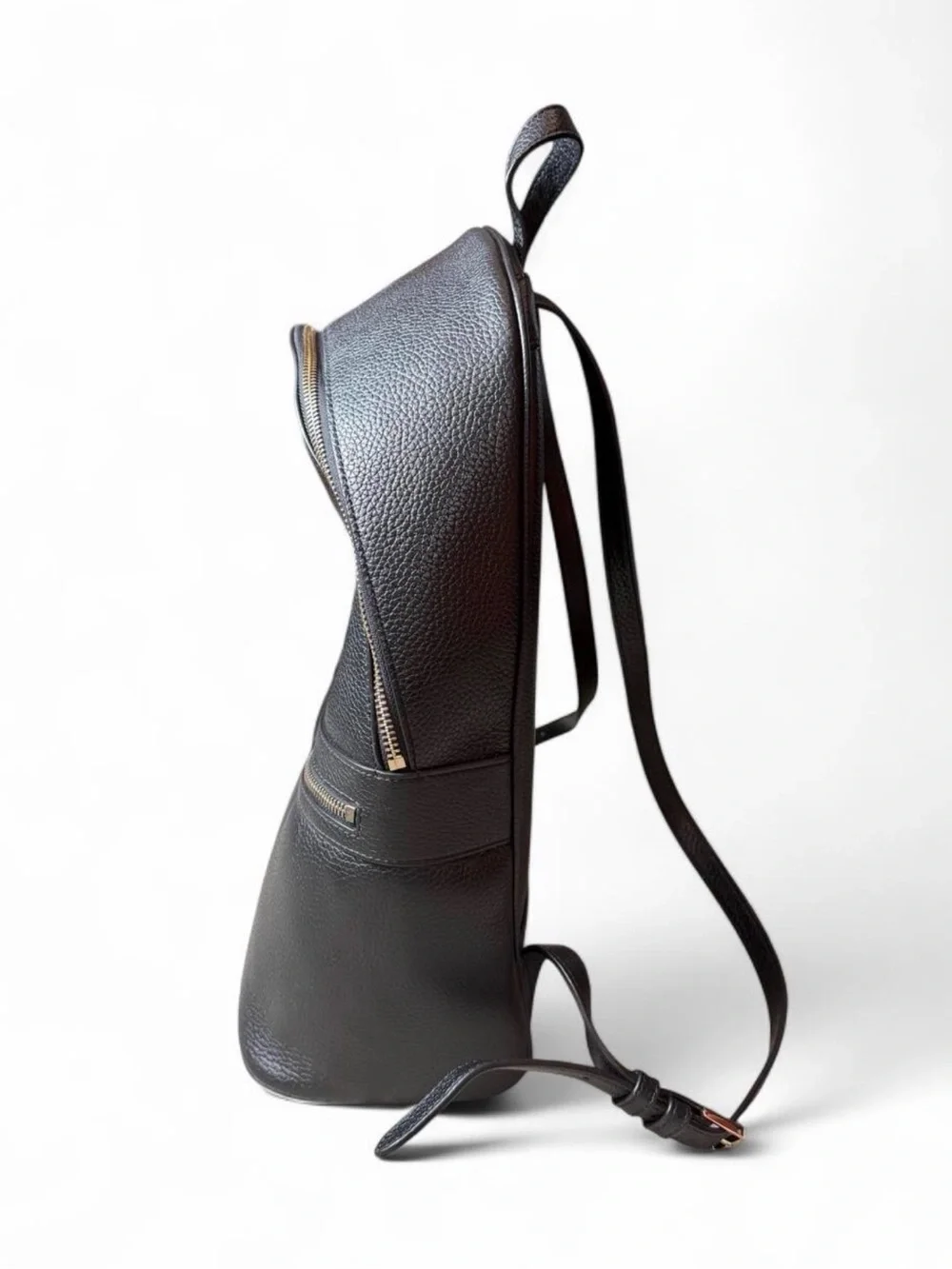 Kate Spade New York Black Pebbled Leather Laptop Backpack Gold Zip Large